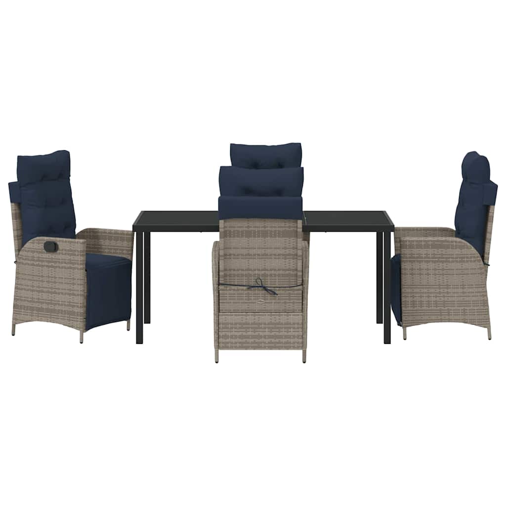 Tuin eettafelset met kussen 5 pcs Grijs en zwart Rattan