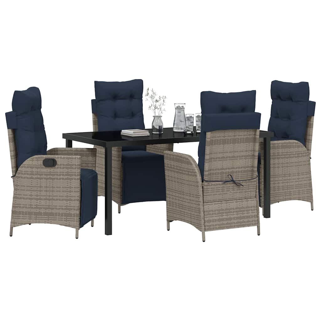 Tuin eettafelset met kussen 5 pcs Grijs en zwart Rattan