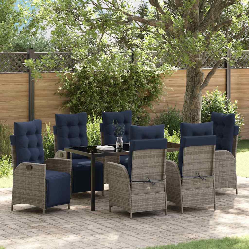 Tuin eettafelset met kussen 7 pcs Grijs en zwart Rattan