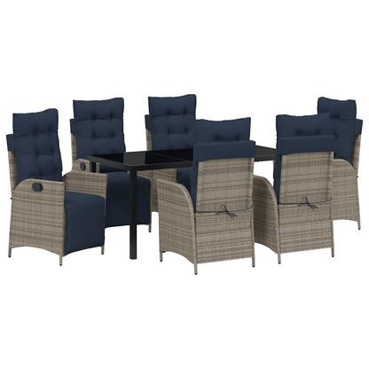 Tuin eettafelset met kussen 7 pcs Grijs en zwart Rattan