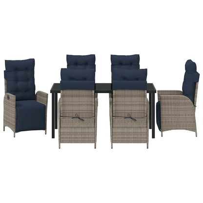 Tuin eettafelset met kussen 7 pcs Grijs en zwart Rattan