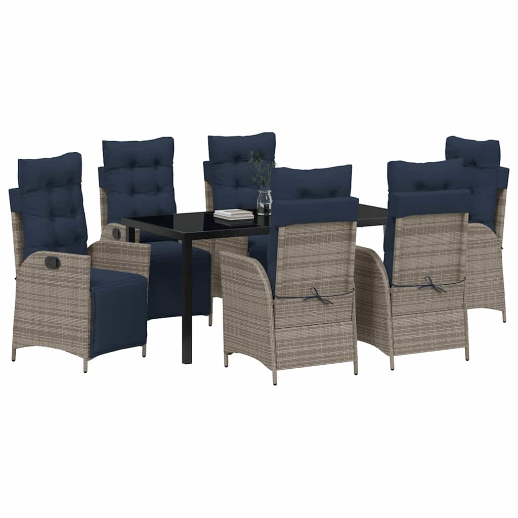 Tuin eettafelset met kussen 7 pcs Grijs en zwart Rattan
