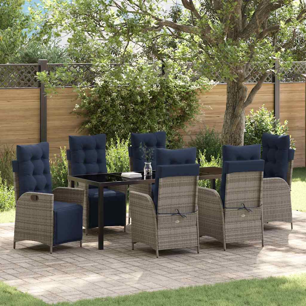 Tuin eettafelset met kussen 7 pcs Grijs en zwart Rattan