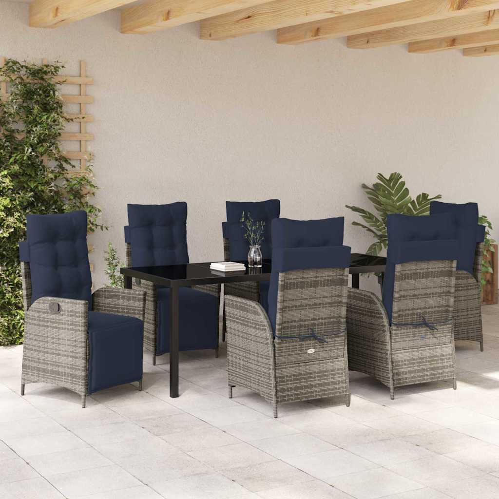 Tuin eettafelset met kussen 7 pcs Grijs en zwart Rattan