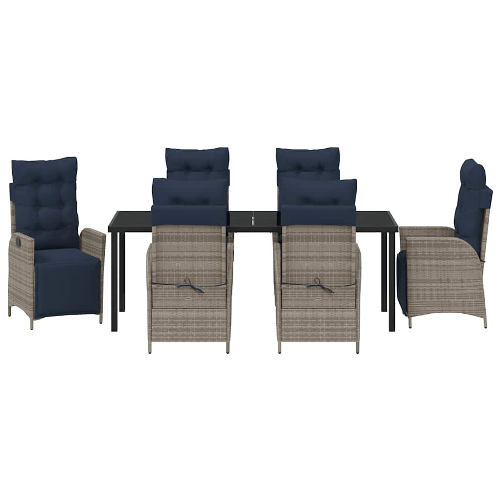 Tuin eettafelset met kussen 7 pcs Grijs en zwart Rattan