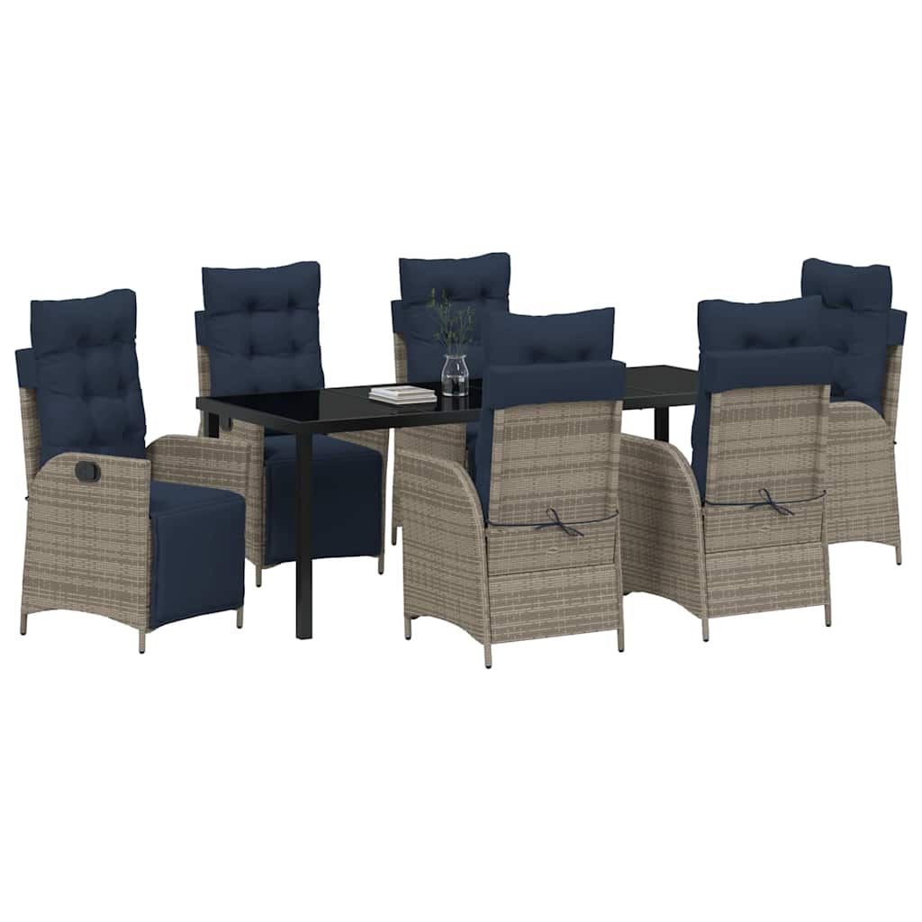 Tuin eettafelset met kussen 7 pcs Grijs en zwart Rattan