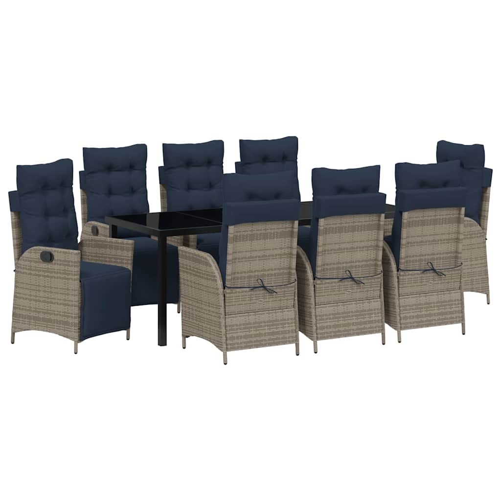 Tuin eettafelset met kussen 9 pcs Grijs en zwart Rattan