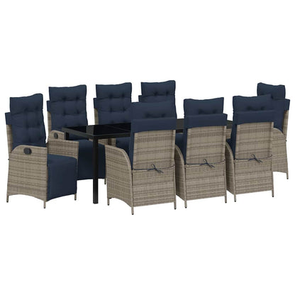 Tuin eettafelset met kussen 9 pcs Grijs en zwart Rattan