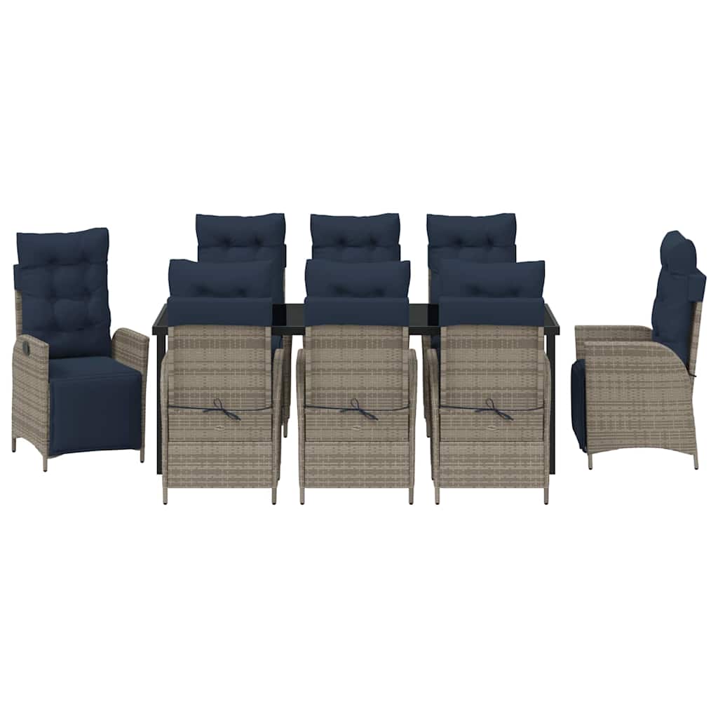 Tuin eettafelset met kussen 9 pcs Grijs en zwart Rattan