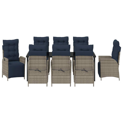 Tuin eettafelset met kussen 9 pcs Grijs en zwart Rattan