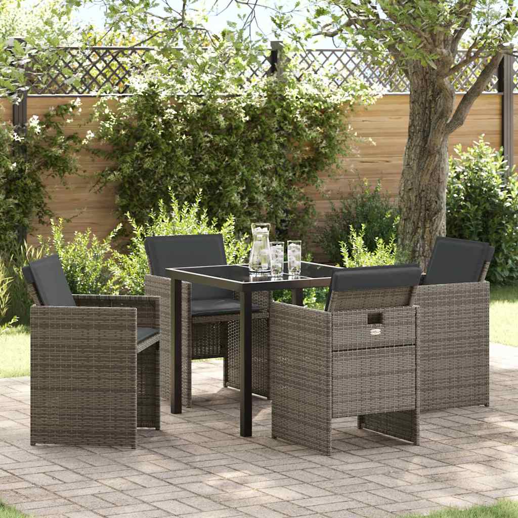 Tuin eettafelset 5 pcs Grijs poly rattan