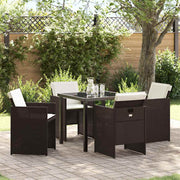 Tuin eettafelset 5-delig poly rattan bruin