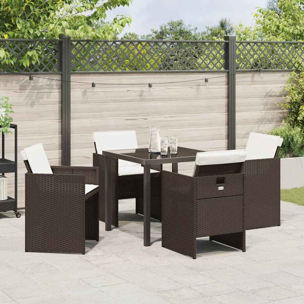 Tuin eettafelset 5 pcs Bruin poly rattan