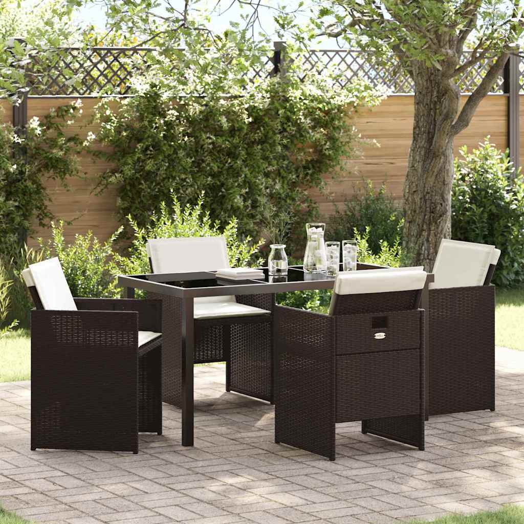 Tuin eettafelset 5 pcs Bruin poly rattan