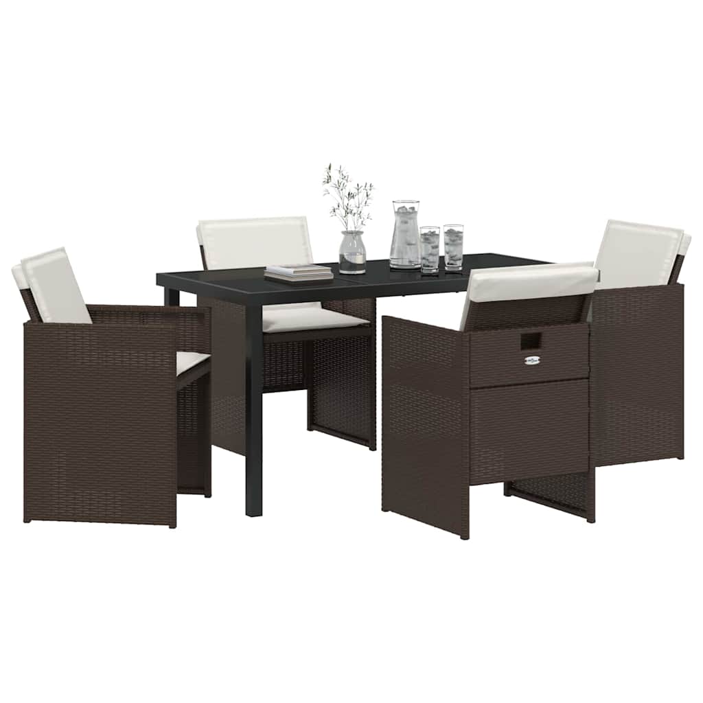 Tuin eettafelset 5 pcs Bruin poly rattan