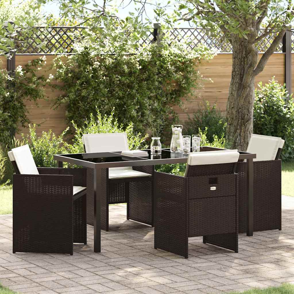 Tuin eettafelset 5 pcs Bruin poly rattan