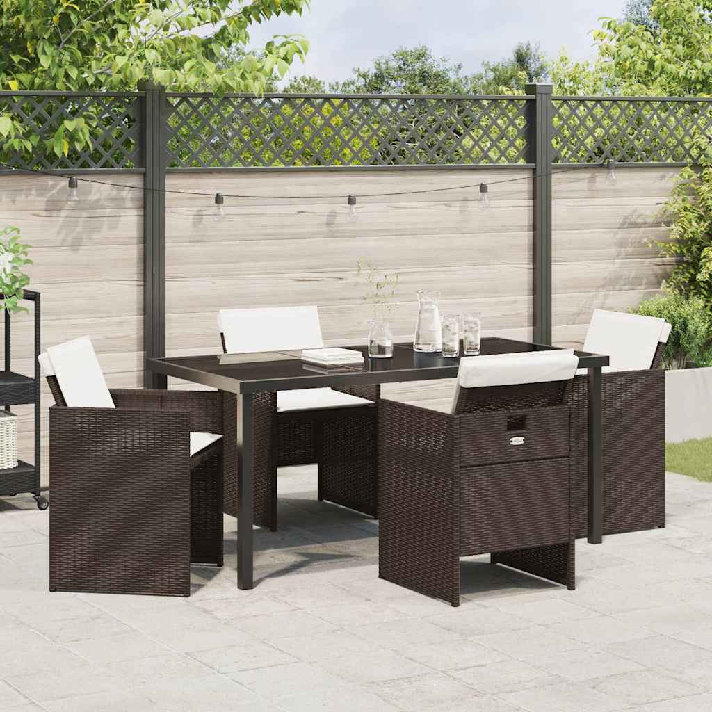 Tuin eettafelset 5 pcs Bruin poly rattan