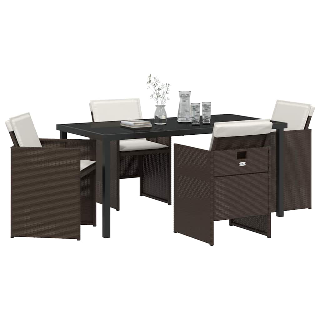Tuin eettafelset 5 pcs Bruin poly rattan