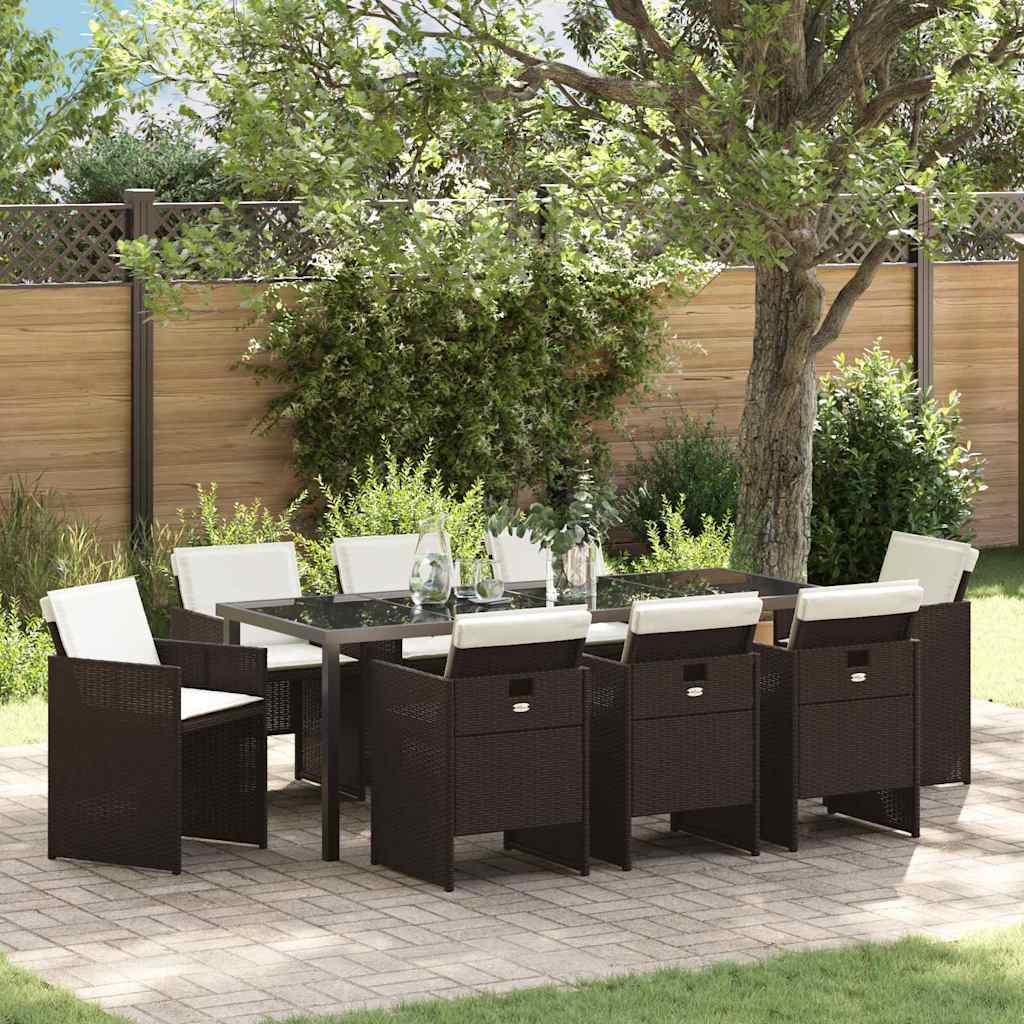 Tuin eettafelset 9 pcs Bruin poly rattan