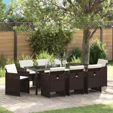 Tuin eettafelset 9 pcs Bruin poly rattan