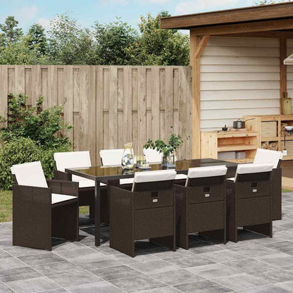 Tuin eettafelset 9 pcs Bruin poly rattan