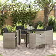 Tuin eettafelset 5-delig poly rattan lichtgrijs