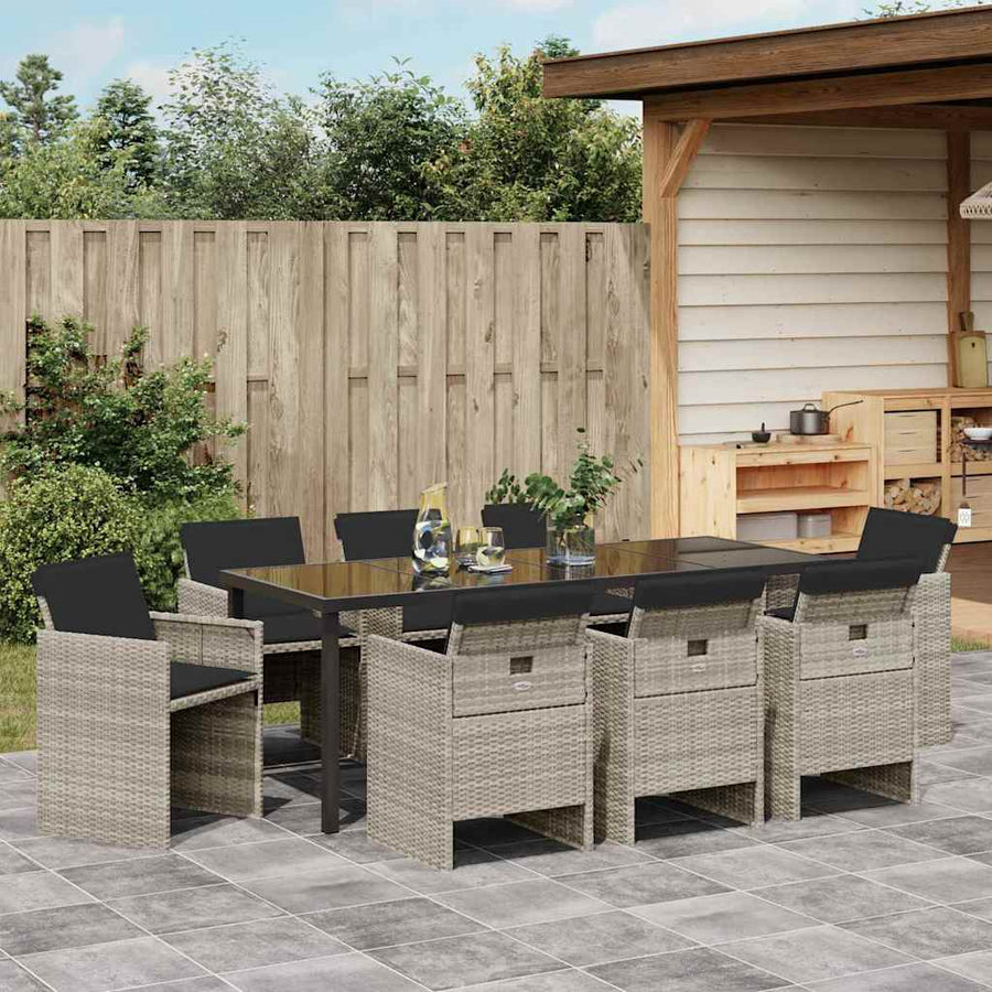 Tuin eettafelset 9 pcs Lichtgrijs poly rattan