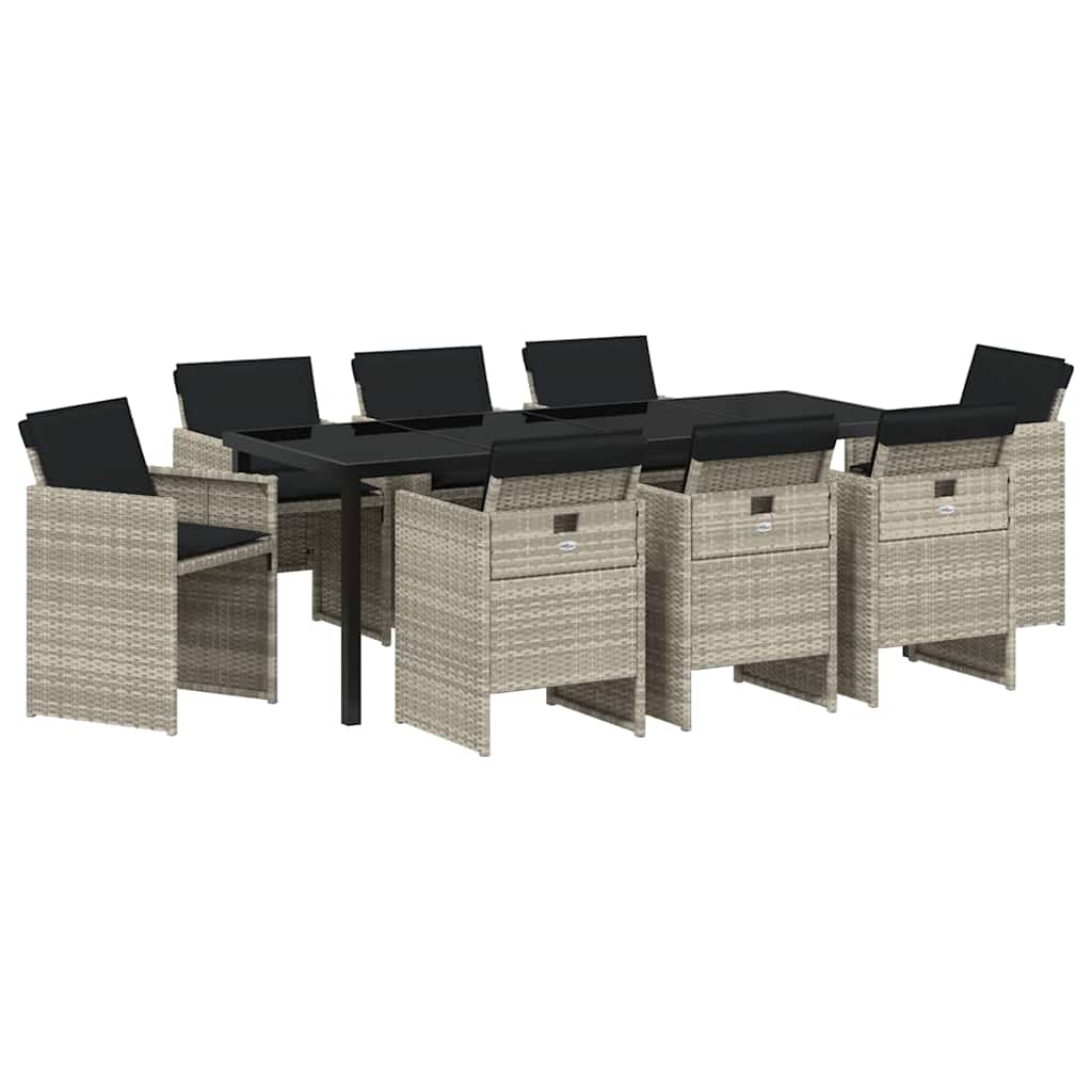 Tuin eettafelset 9 pcs Lichtgrijs poly rattan