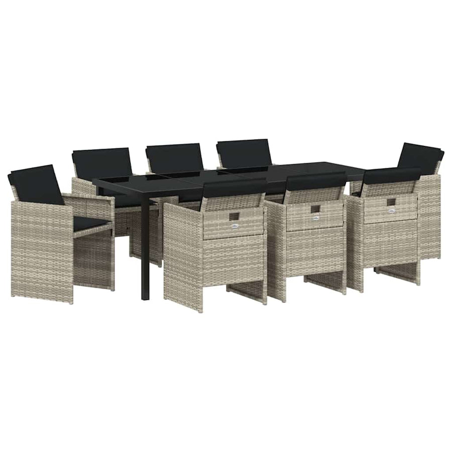 Tuin eettafelset 9 pcs Lichtgrijs poly rattan