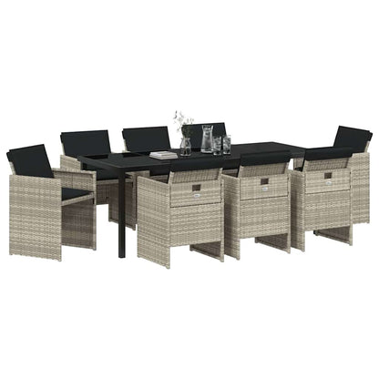 Tuin eettafelset 9 pcs Lichtgrijs poly rattan
