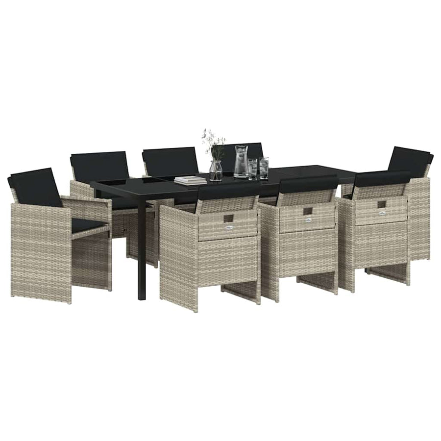 Tuin eettafelset 9 pcs Lichtgrijs poly rattan