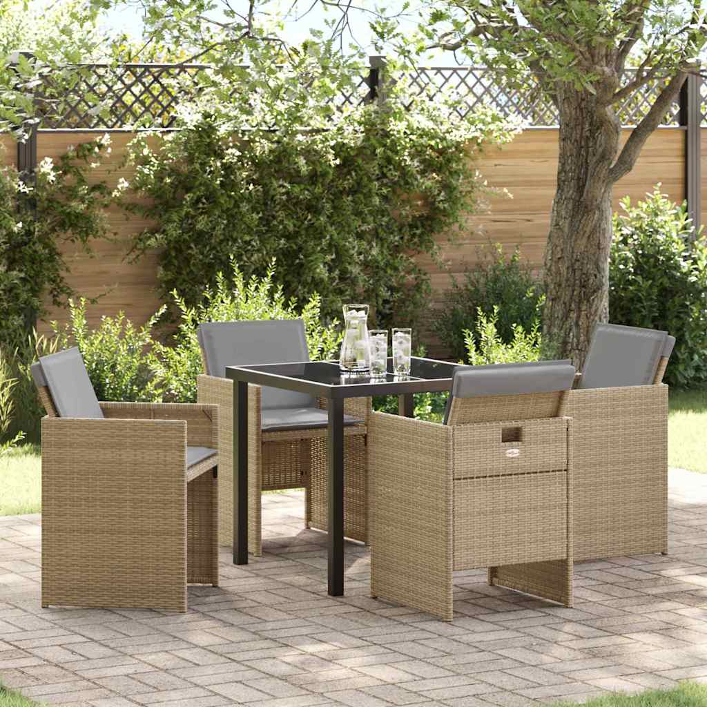 Tuin eettafelset 5 pcs Beige poly rattan