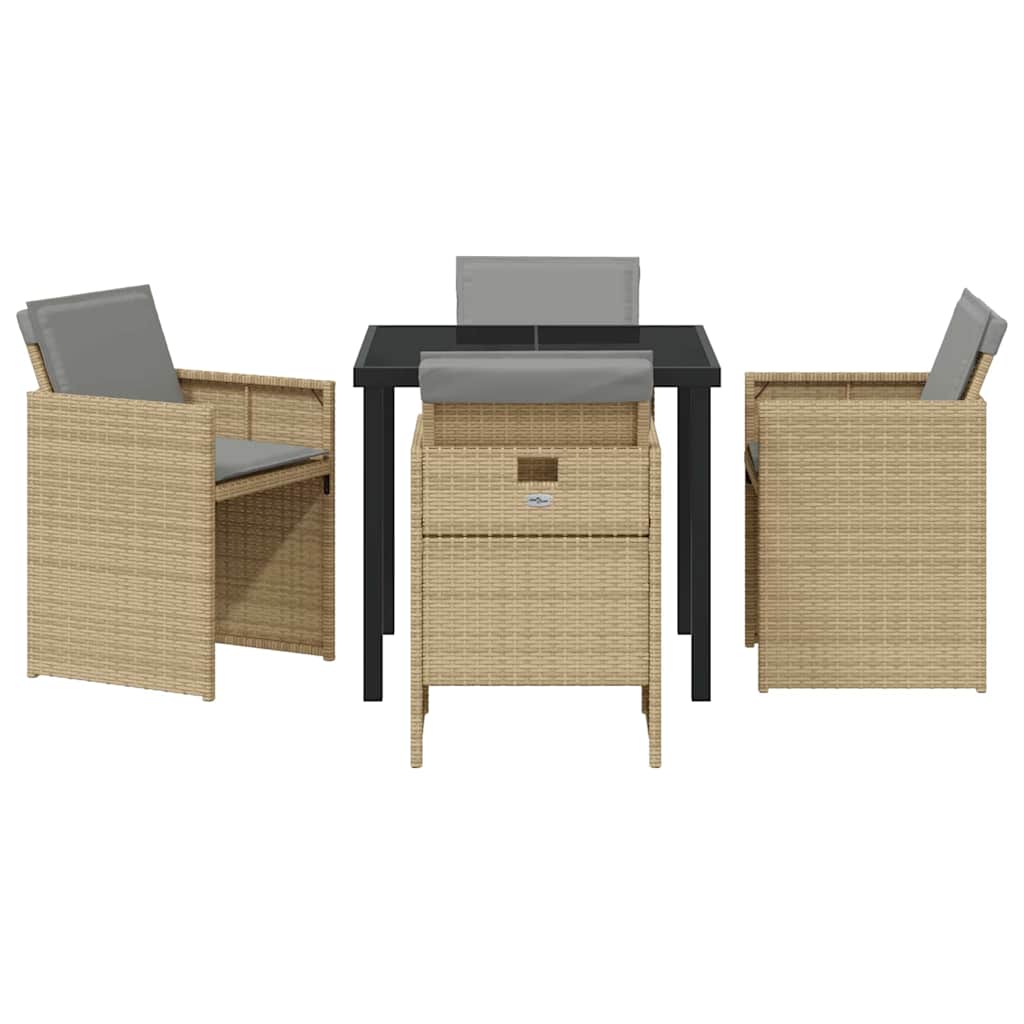 Tuin eettafelset 5 pcs Beige poly rattan