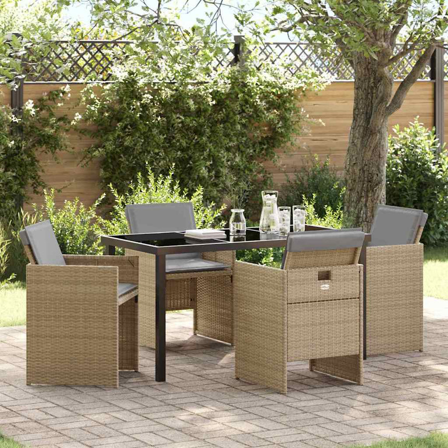 Tuin eettafelset 5 pcs Beige poly rattan