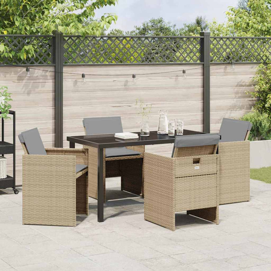 Tuin eettafelset 5 pcs Beige poly rattan
