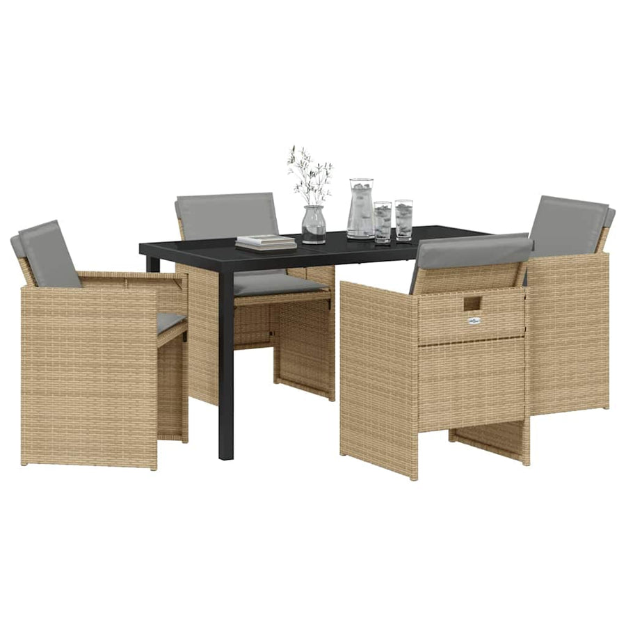 Tuin eettafelset 5 pcs Beige poly rattan