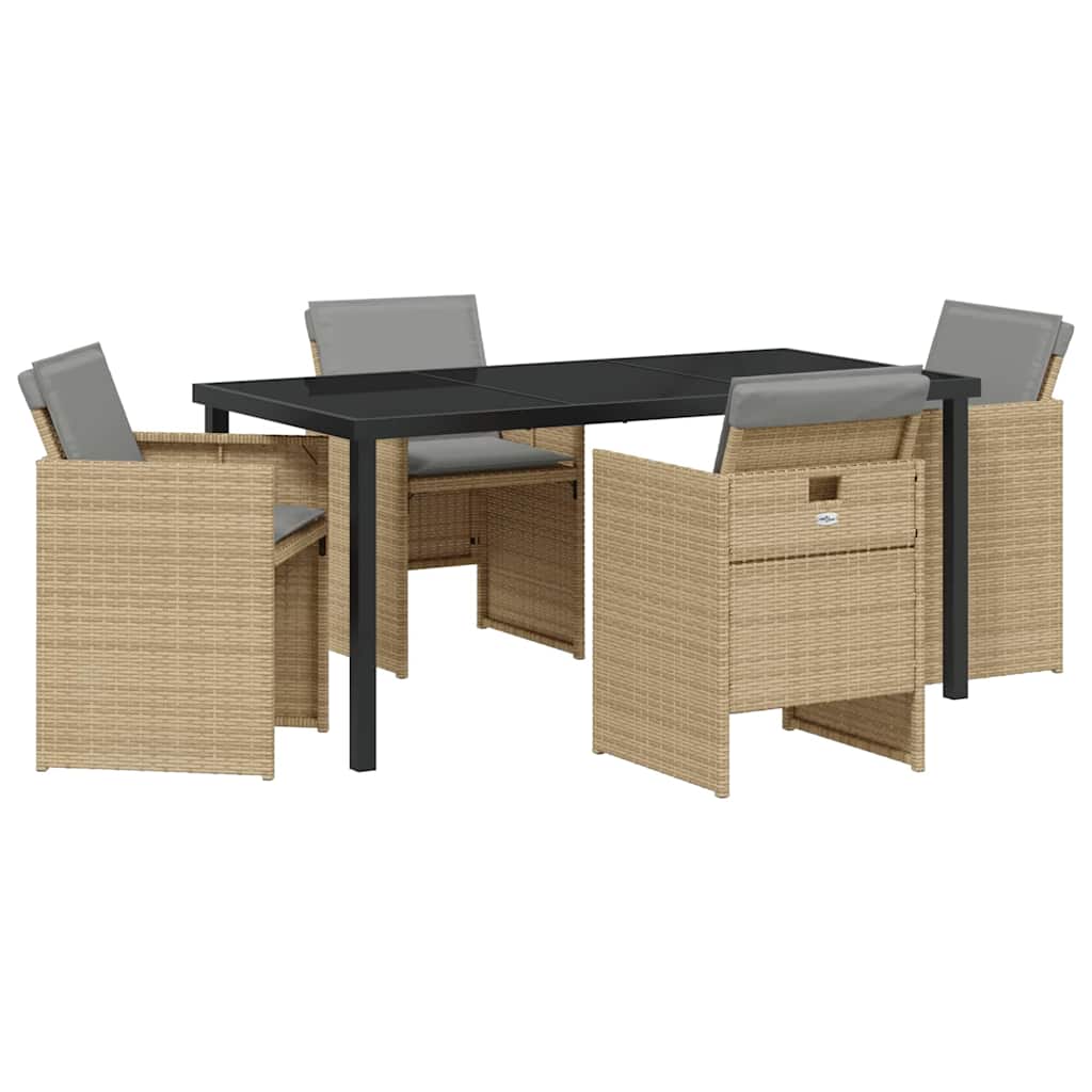 Tuin eettafelset 5 pcs Beige poly rattan