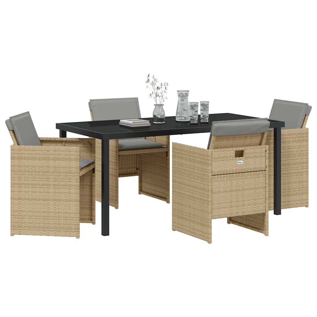 Tuin eettafelset 5 pcs Beige poly rattan