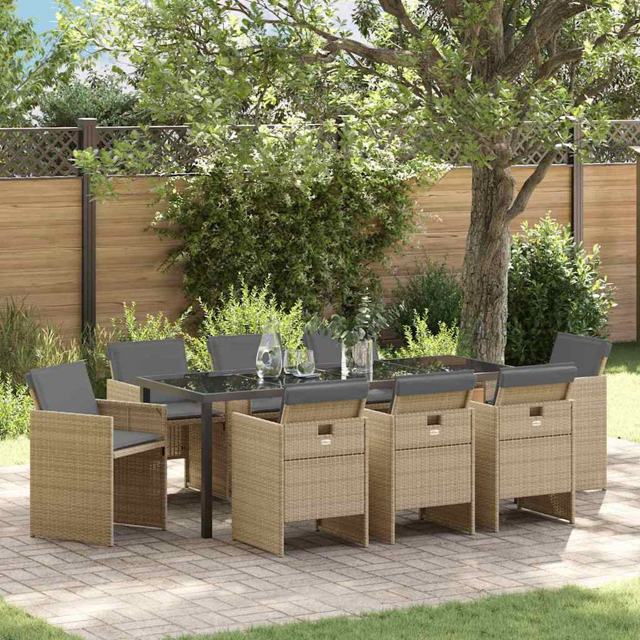 Tuin eettafelset 9 pcs Beige poly rattan
