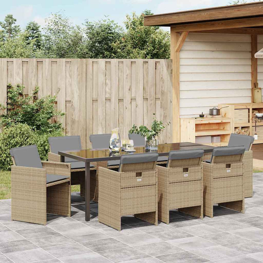 Tuin eettafelset 9 pcs Beige poly rattan