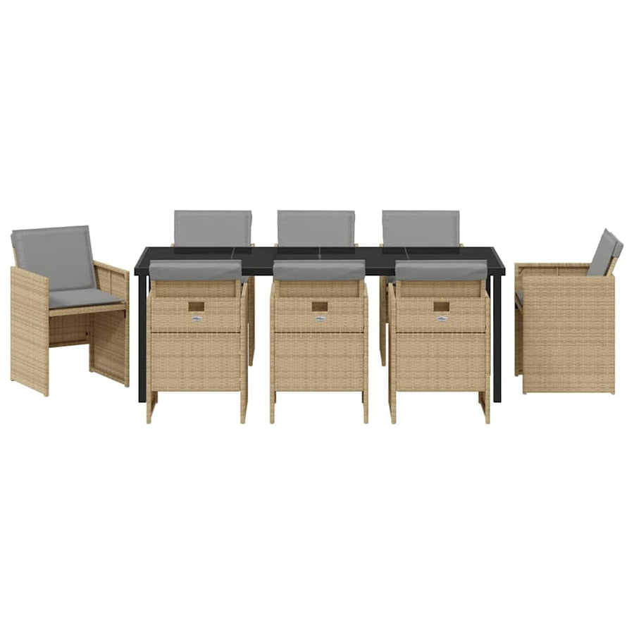 Tuin eettafelset 9 pcs Beige poly rattan