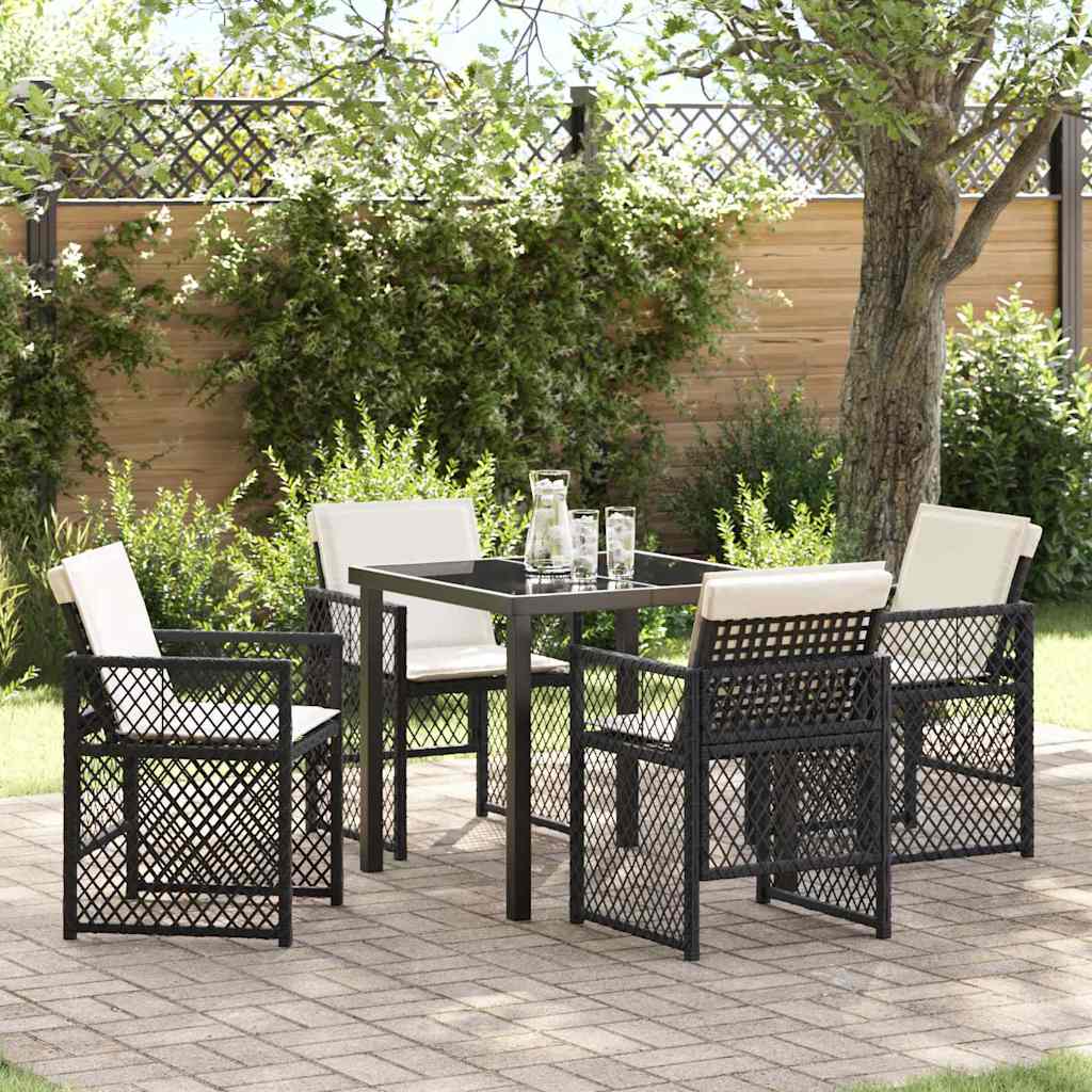 Tuin eettafelset 5 pcs Zwart poly rattan