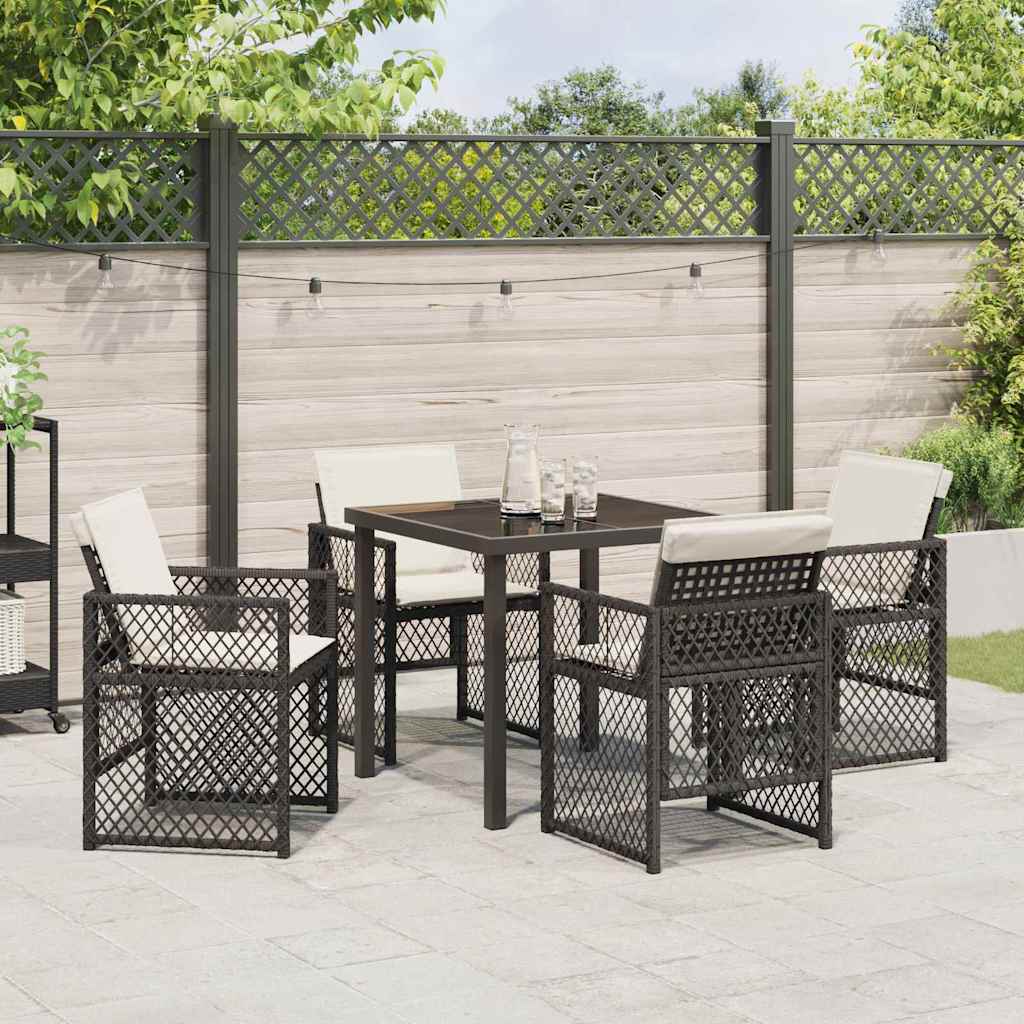 Tuin eettafelset 5 pcs Zwart poly rattan