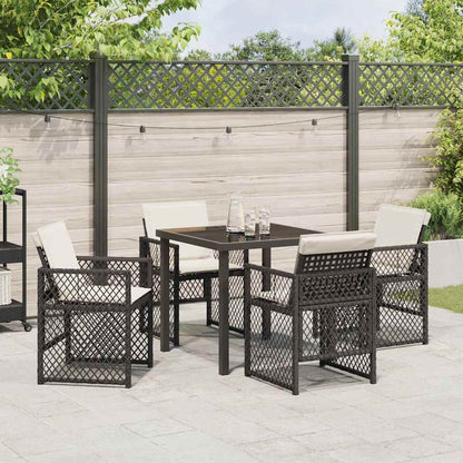 Tuin eettafelset 5 pcs Zwart poly rattan