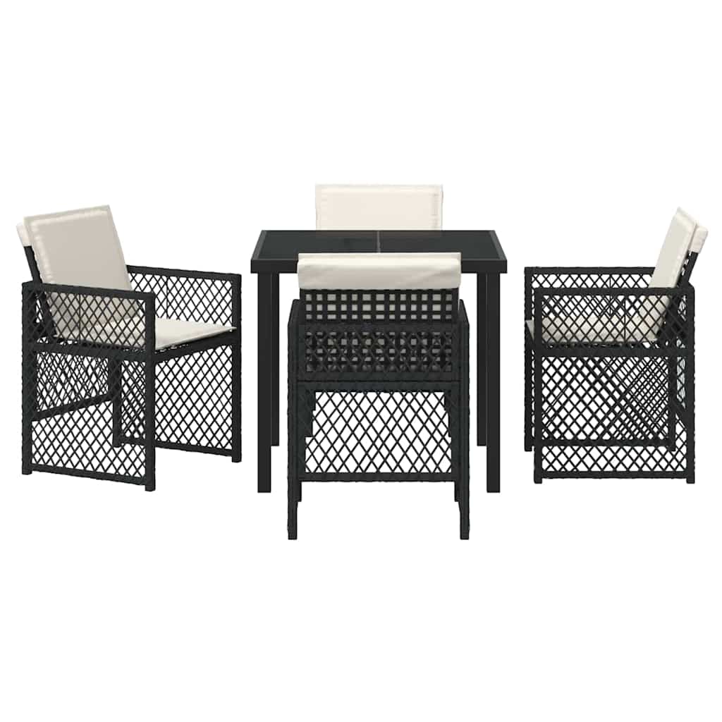 Tuin eettafelset 5 pcs Zwart poly rattan