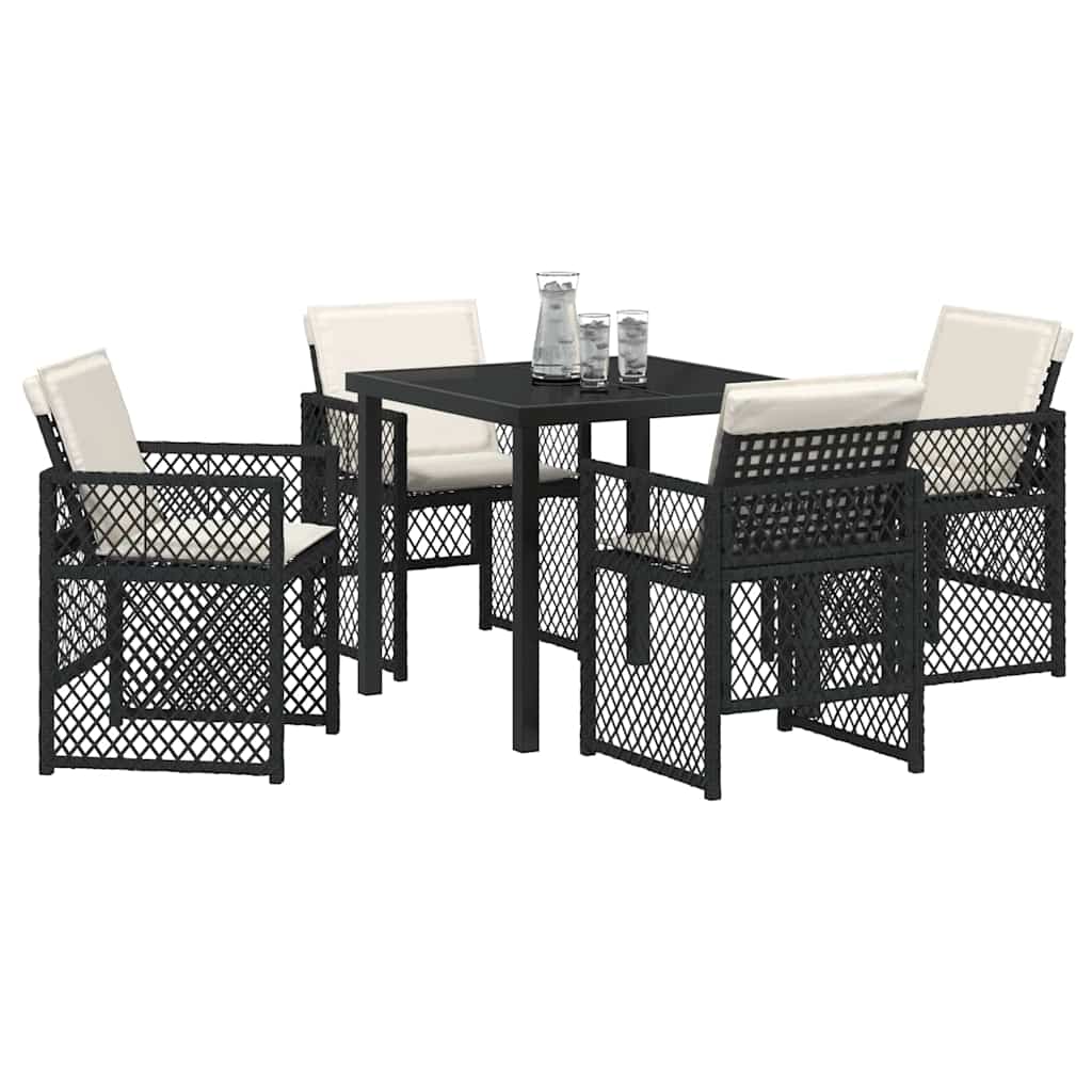 Tuin eettafelset 5 pcs Zwart poly rattan