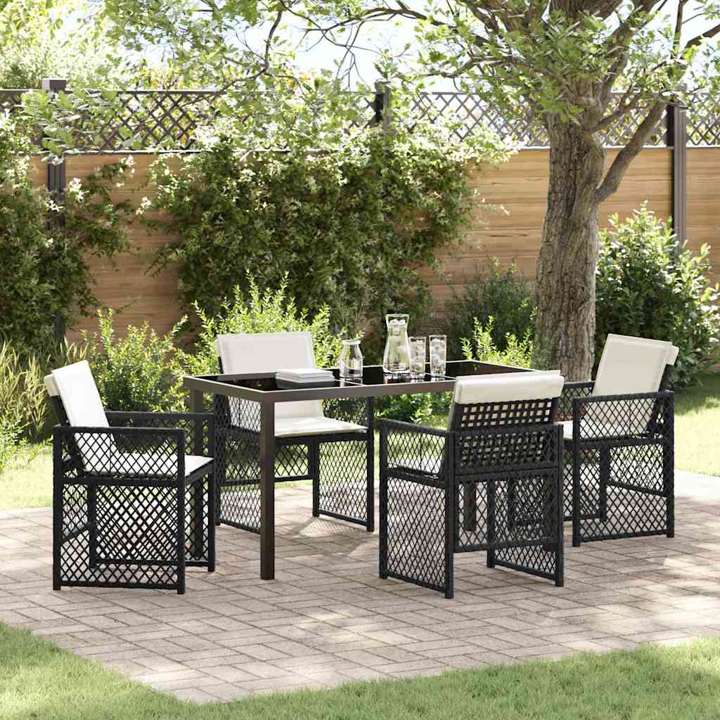 Tuin eettafelset 5 pcs Zwart poly rattan