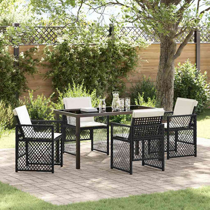 Tuin eettafelset 5 pcs Zwart poly rattan