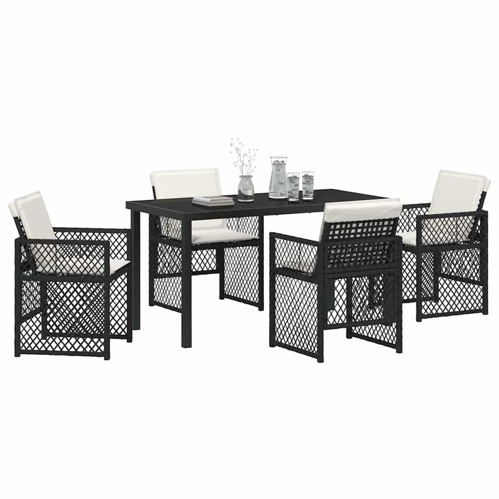 Tuin eettafelset 5 pcs Zwart poly rattan