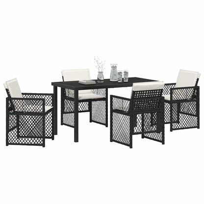 Tuin eettafelset 5 pcs Zwart poly rattan